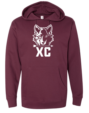 Custom Apparel - Screen Printing - Okemos Cross Country - Maroon Unisex Hooded Sweatshirt w/XC Wolf Head Design - Okemos Cross Country