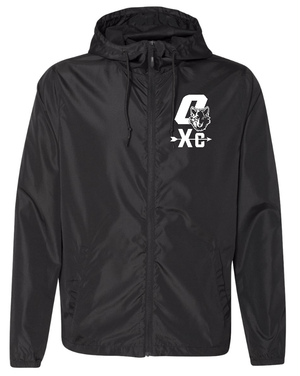 Custom Apparel - Screen Printing - Okemos Cross Country - Unisex Black Windbreaker w/White Embroidery - Okemos Cross Country