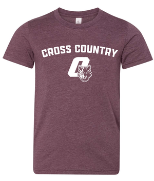 Custom Apparel - Screen Printing - Okemos Cross Country - Youth Heather Maroon Unisex Shirt Cross Country Design - Okemos Cross Country