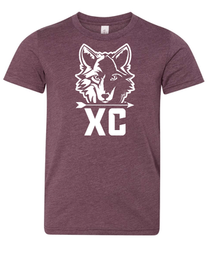 Custom Apparel - Screen Printing - Okemos Cross Country - Youth Heather Maroon Unisex Shirt XC Wolf Head Design - Okemos Cross Country