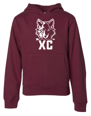 Custom Apparel - Screen Printing - Okemos Cross Country - Youth Maroon Unisex Hooded Sweatshirt w/XC Wolf Head Design - Okemos Cross Country