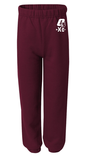 Custom Apparel - Screen Printing - Okemos Cross Country - Youth Maroon Unisex Sweatpants w/White Print - Okemos Cross Country