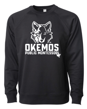 Custom Apparel - Screen Printing - Okemos Montessori - Adult Unisex Lightweight Sweatshirt - Black - Okemos Montessori at Central