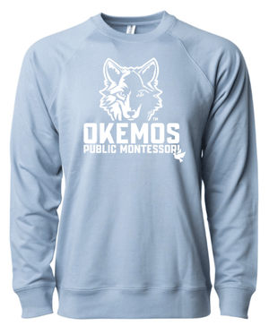 Custom Apparel - Screen Printing - Okemos Montessori - Adult Unisex Lightweight Sweatshirt - Blue - Okemos Montessori at Central