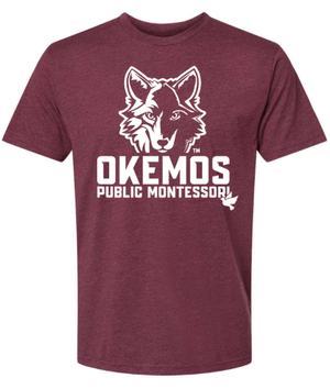 Custom Apparel - Screen Printing - Okemos Montessori - Adult Unisex T-Shirt - Maroon - Okemos Montessori at Central