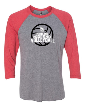 Custom Apparel - Screen Printing - Portland Middle School Volleyball 3/4 Sleeve - Portland Middle School Volleyball