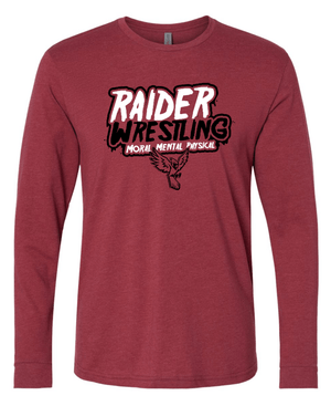 Custom Apparel - Screen Printing - Raider Wrestling MS - Unisex Adult Cardinal Long Sleeve - Raider Wrestling MS
