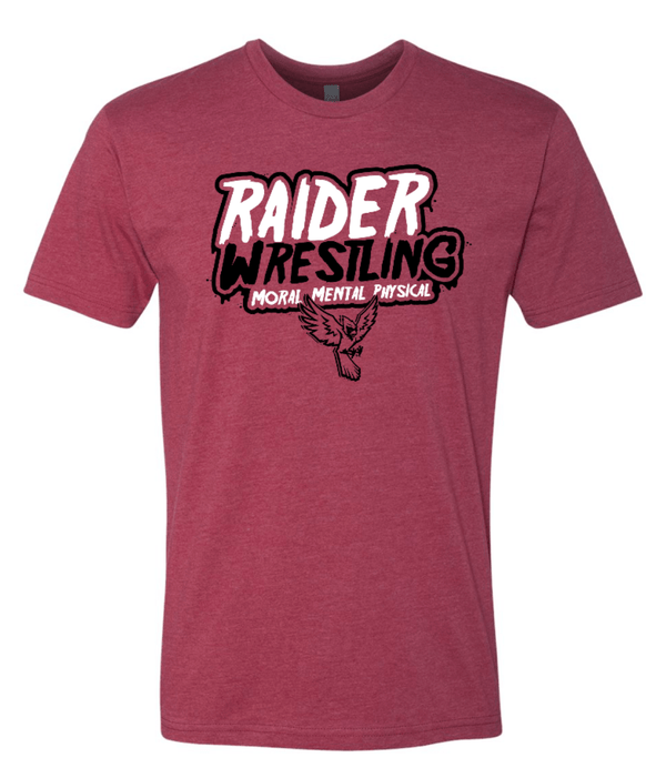 Custom Apparel - Screen Printing - Raider Wrestling MS - Unisex Adult Cardinal T-Shirt - Raider Wrestling MS