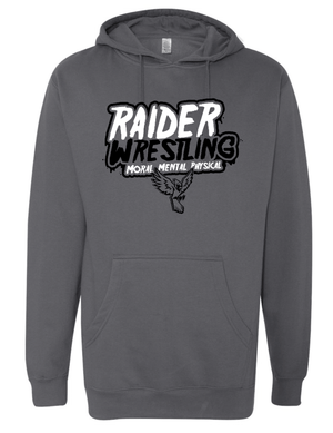 Custom Apparel - Screen Printing - Raider Wrestling MS - Unisex Adult Charcoal Hoodie - Raider Wrestling MS