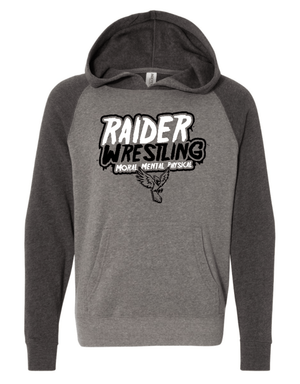 Custom Apparel - Screen Printing - Raider Wrestling MS - Youth Raglan Unisex Hoodie - Raider Wrestling MS