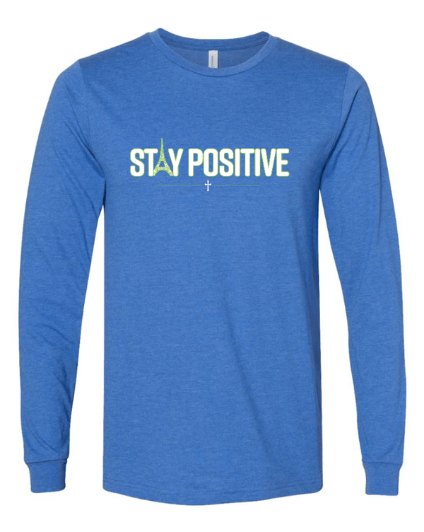 Custom Apparel - Screen Printing - Stay Positive - Youth Long Sleeve T-shirt (Blue, Grey) - Stay Positive