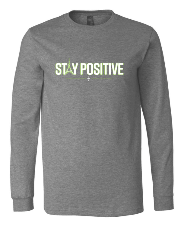 Custom Apparel - Screen Printing - Stay Positive - Youth Long Sleeve T-shirt (Blue, Grey) - Stay Positive